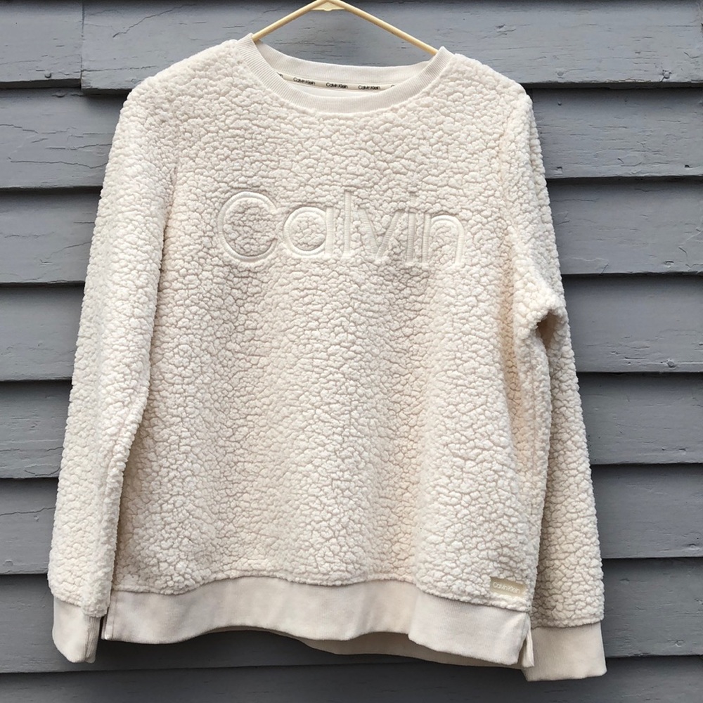Calvin Klein Fluffy Sweatshirt Cream Colored Size Small
